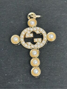Gucci stamped Gold and Faux Pearl Pendant/ charm/ zipper pull